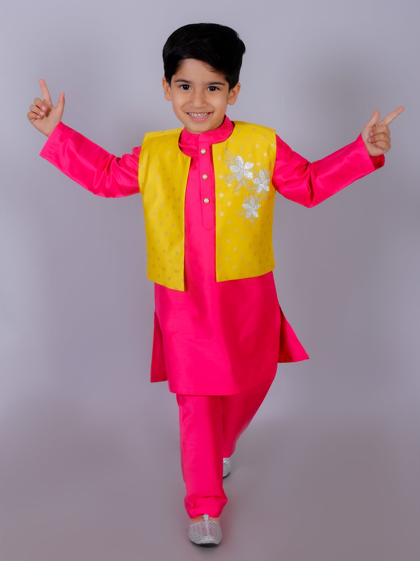 Ethnic Boys Pink Kurta with Pant and Jacket set - Kee&Ka