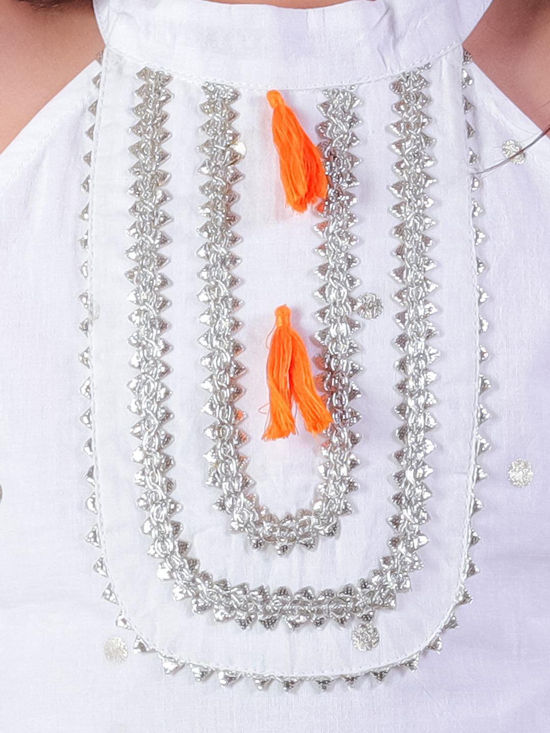 White Girls Cotton Kurta and Orange Dhoti Ethnic Set - Kee&Ka