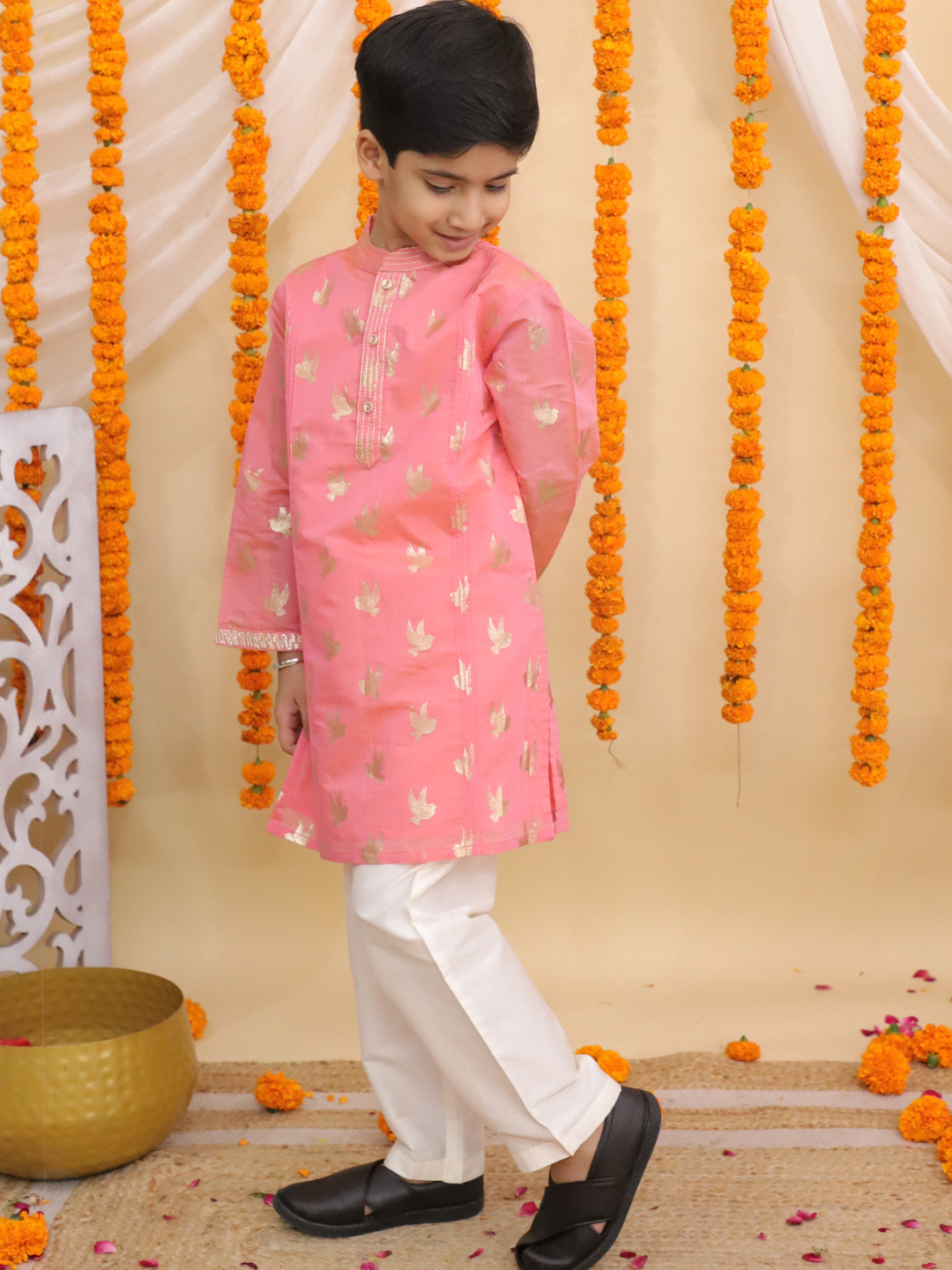 Peach Kurta Pyjama Set For Boys