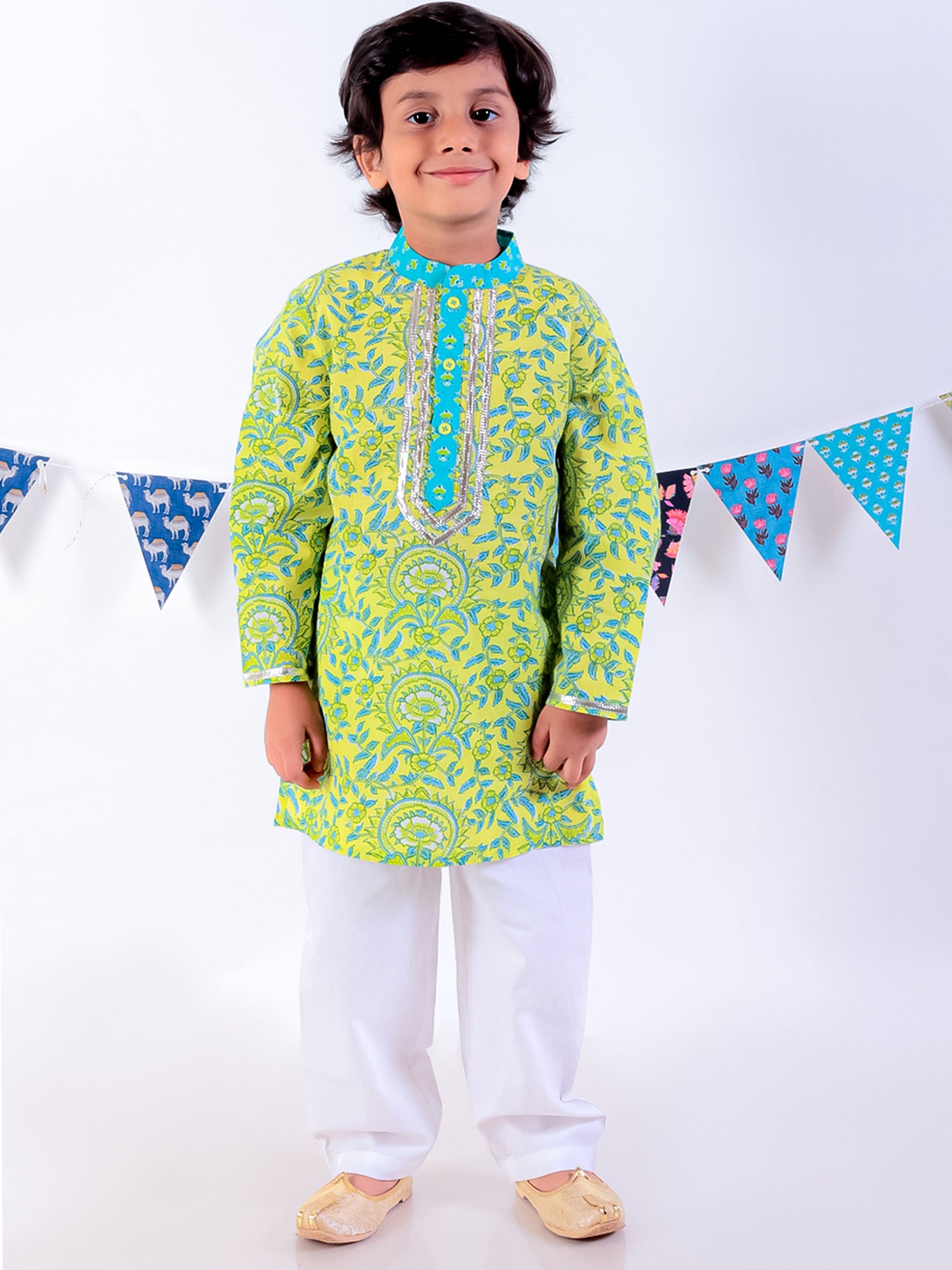 Boys Green Kurta and Pyjama with Jacket Ethnic Set - Kee&Ka