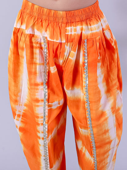 White Girls Cotton Kurta and Orange Dhoti Ethnic Set - Kee&Ka