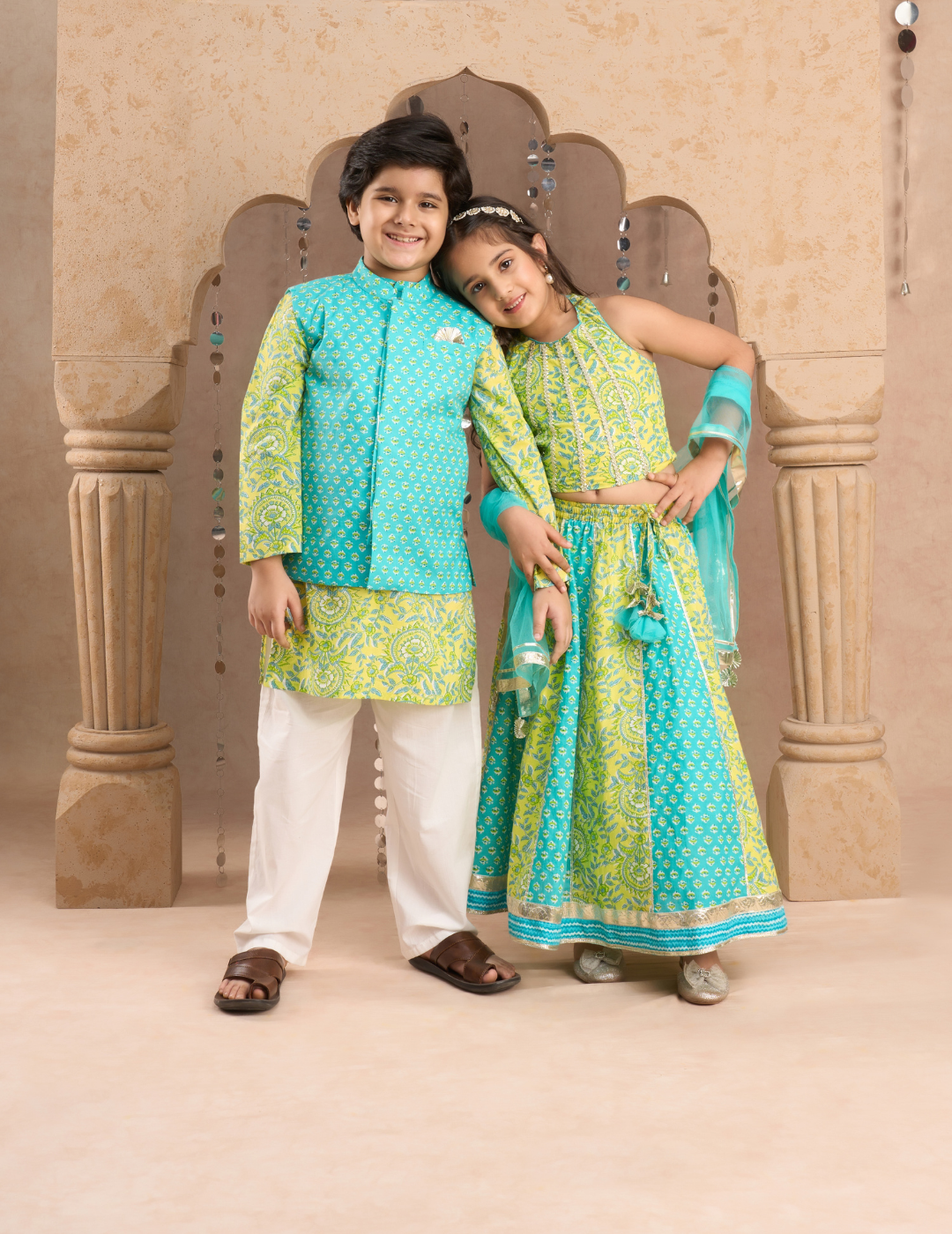 Girls Green Cotton Lehanga and Choli with Dupata Ethnic Set - Kee&Ka