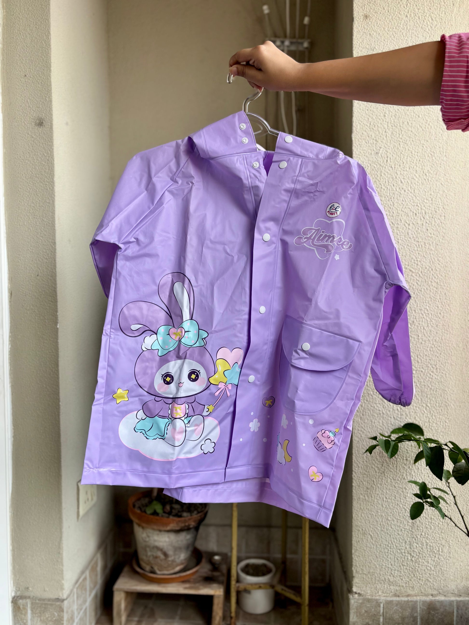 Round Corner Pink Jungle + Purple Doll Raincoat - Kee&Ka