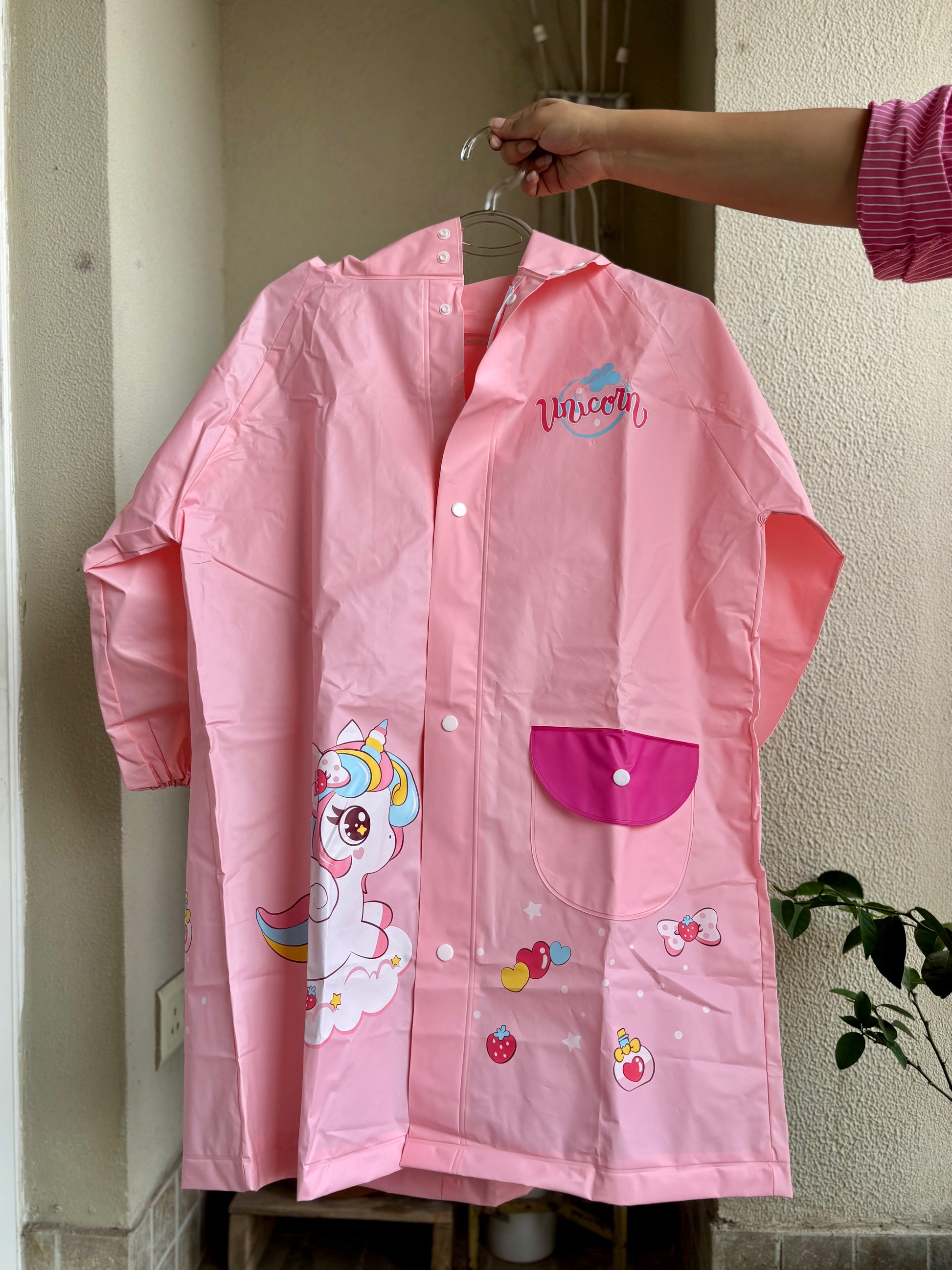 Transparent Window Pink+Unicorn Wings Raincoat - Kee&Ka