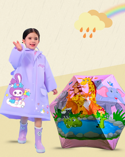 Round Corner Pink Jungle + Purple Doll Raincoat - Kee&Ka