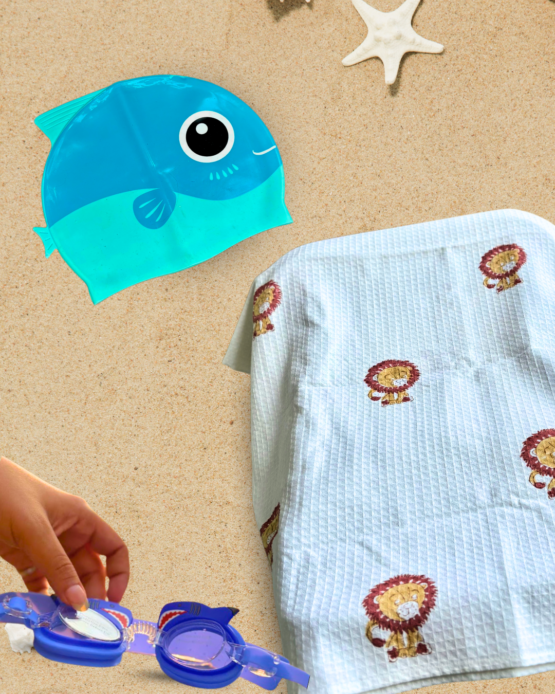 Tiger Towels+Shark Goggles+Blue Fish Cap Combo - Kee&Ka
