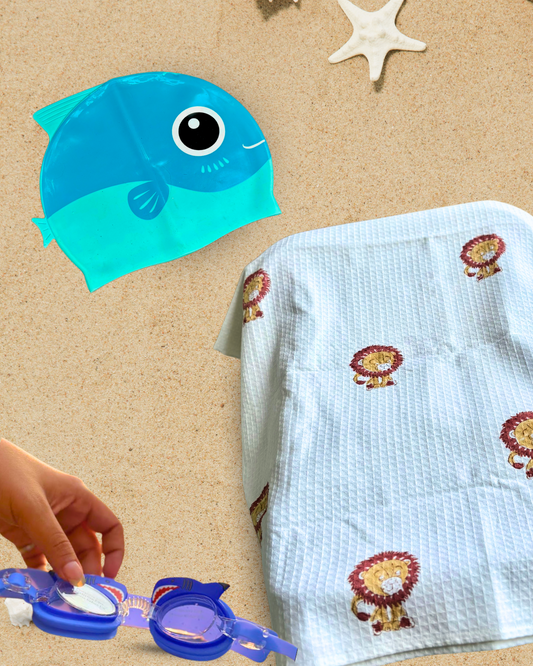 Tiger Towels+Shark Goggles+Blue Fish Cap Combo - Kee&Ka