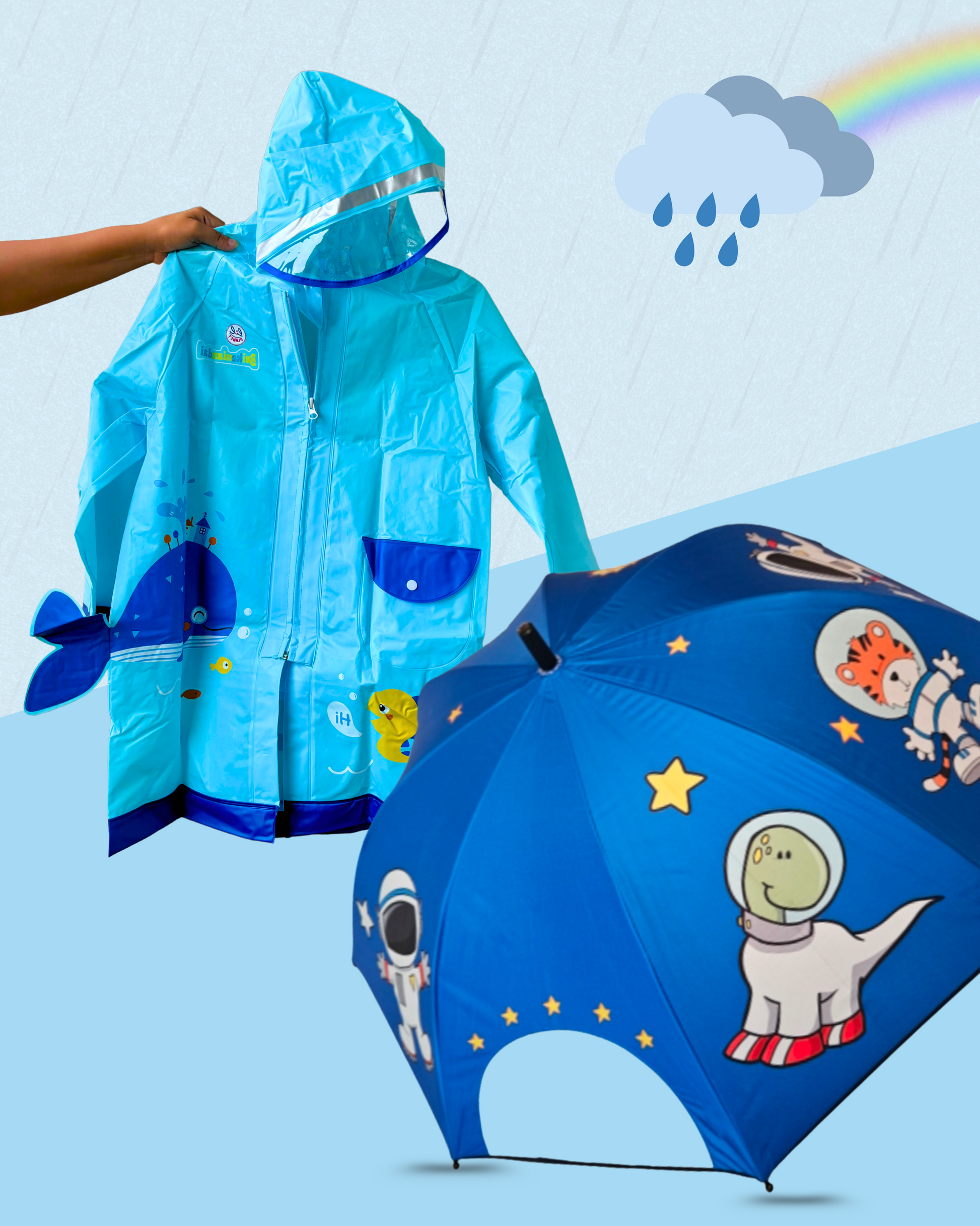 Transparent Window Space + Blue Fish Raincoat - Kee&Ka