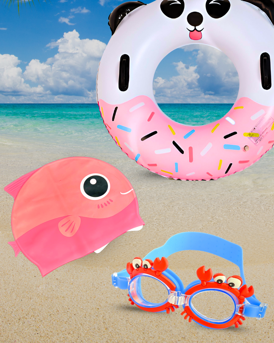 Crab Goggle+Pink Fish Cap+Donut Tube Combo - Kee&Ka
