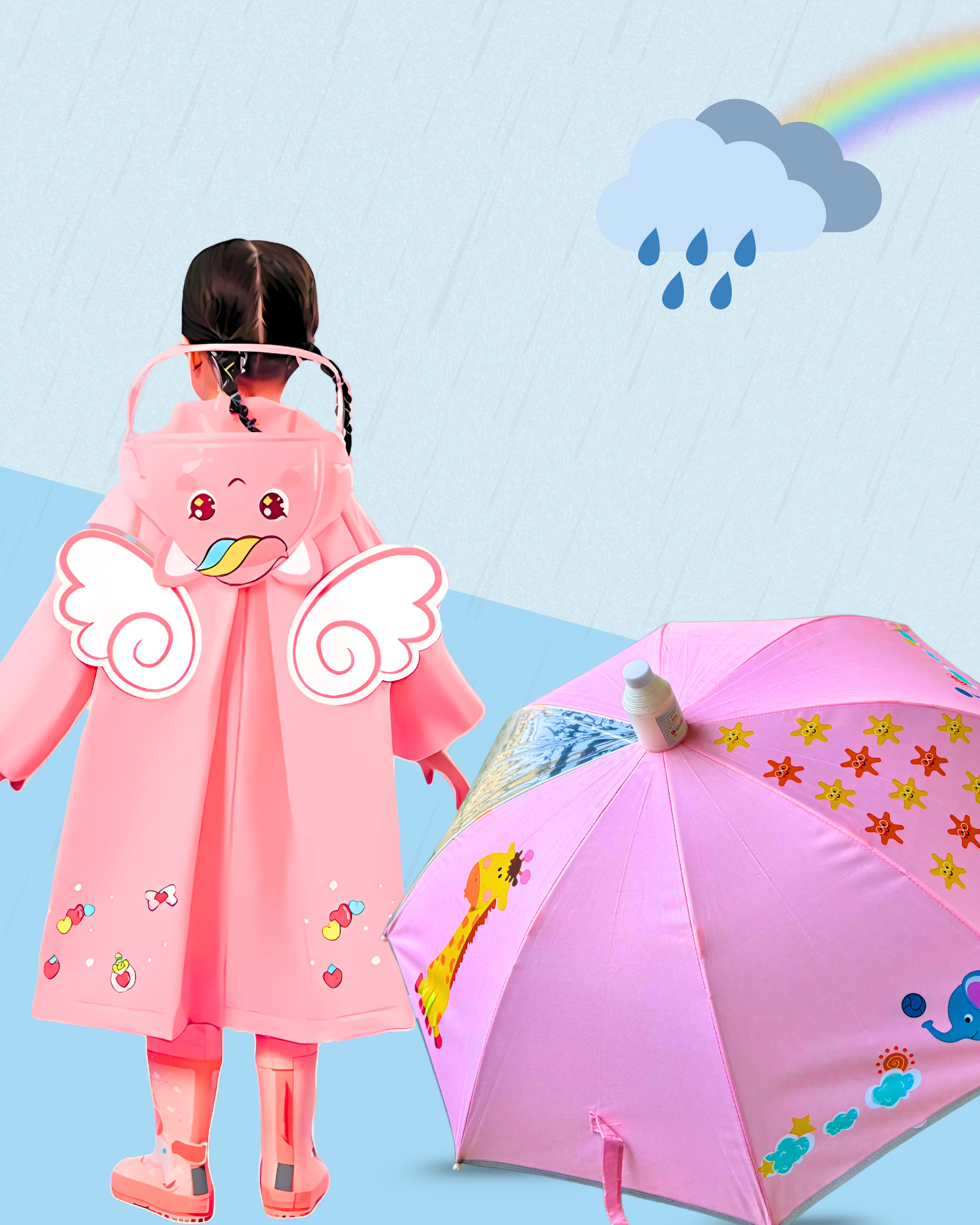 Transparent Window Pink+Unicorn Wings Raincoat - Kee&Ka
