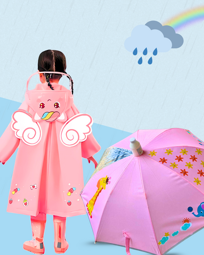 Transparent Window Pink+Unicorn Wings Raincoat - Kee&Ka