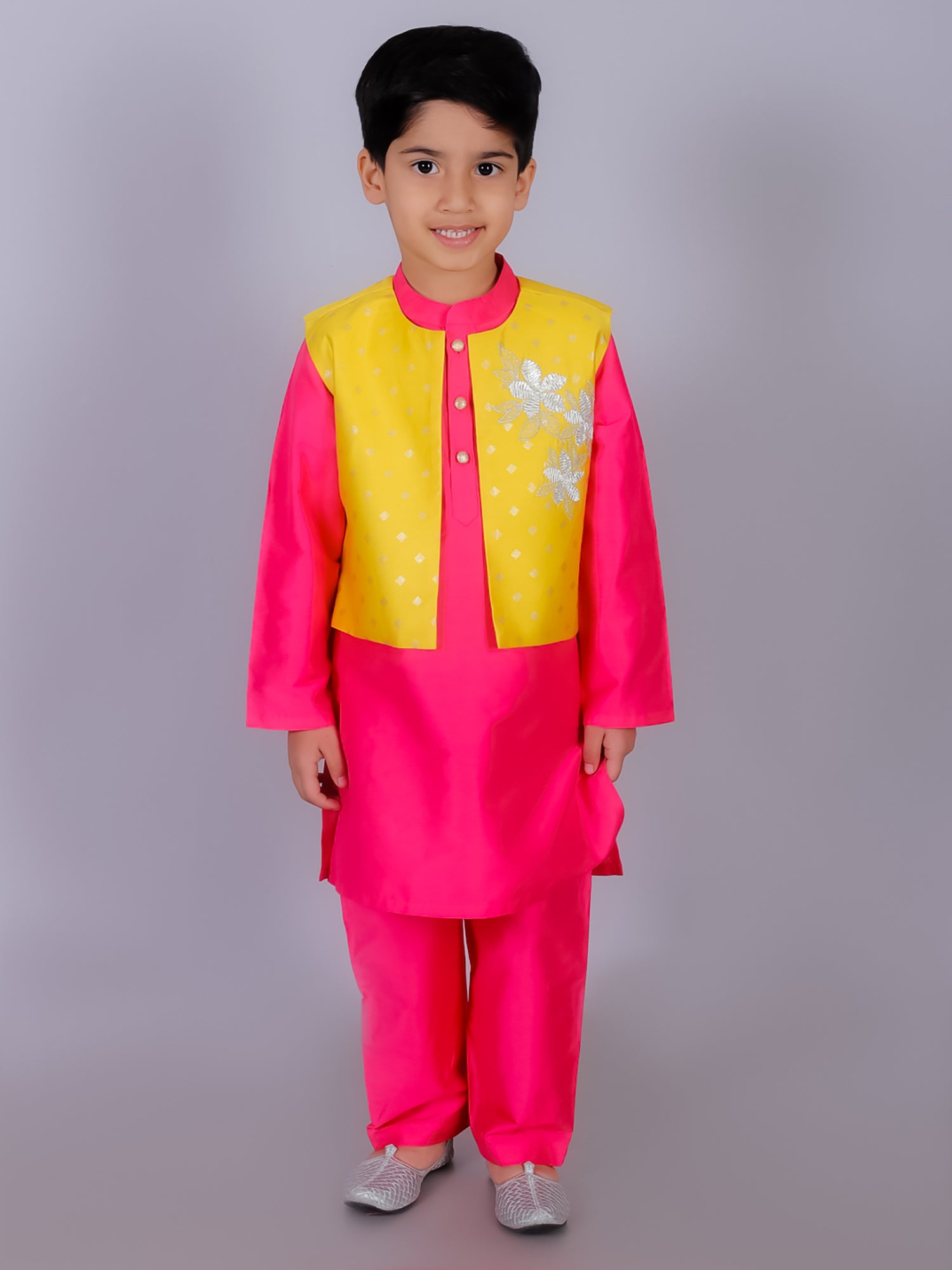 Ethnic Boys Pink Kurta with Pant and Jacket set - Kee&Ka