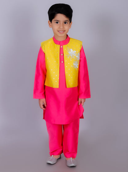 Ethnic Boys Pink Kurta with Pant and Jacket set - Kee&Ka