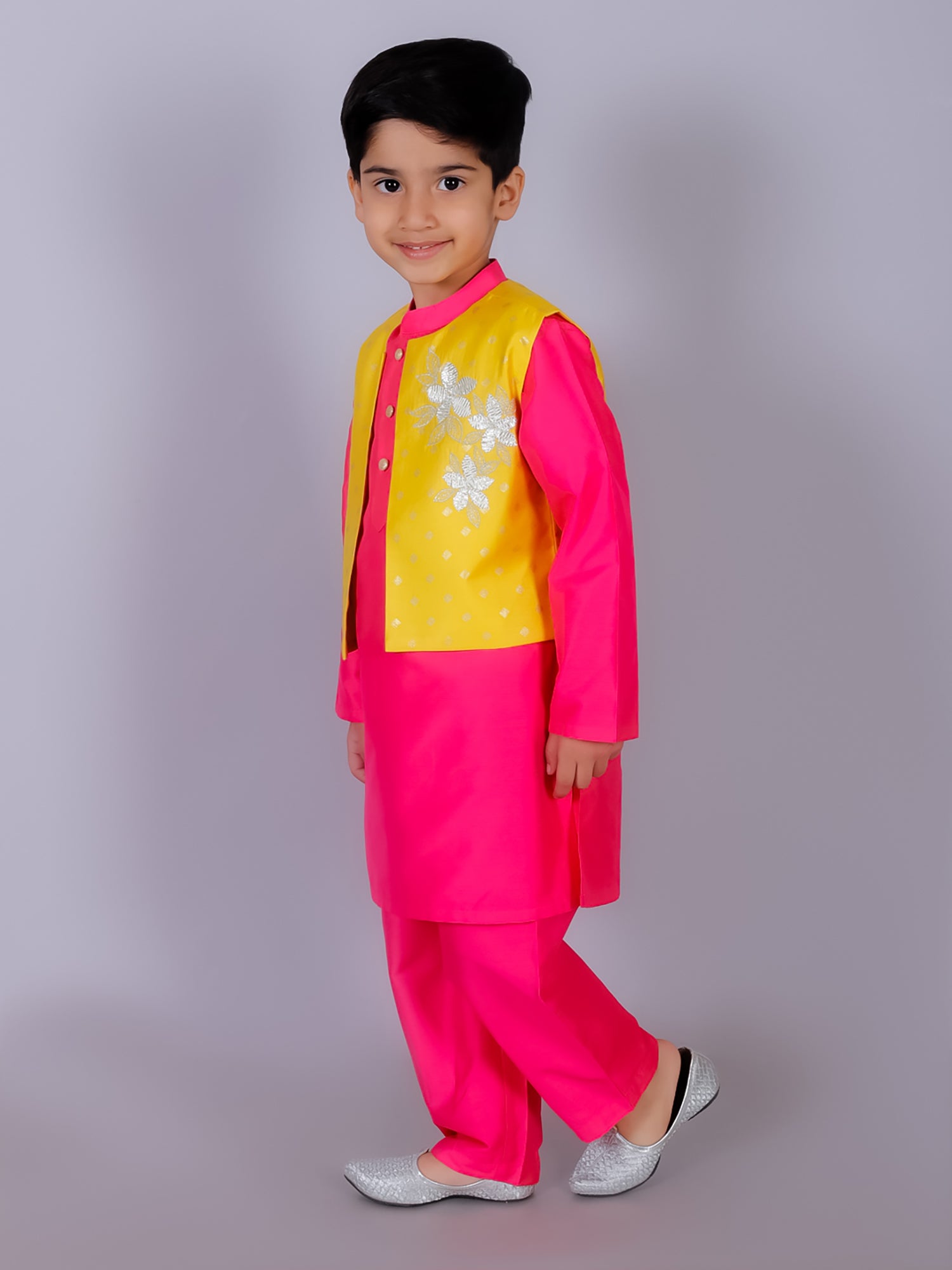 Ethnic Boys Pink Kurta with Pant and Jacket set - Kee&Ka