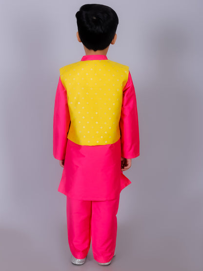 Ethnic Boys Pink Kurta with Pant and Jacket set - Kee&Ka
