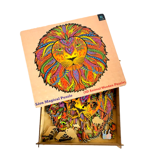 Metclap Lion Wooden Magic Puzzle - 136 Pieces inside wooden Box - Kee&Ka