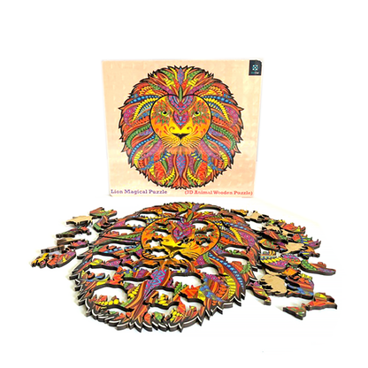 Metclap Lion Wooden Magic Puzzle - 136 Pieces inside wooden Box - Kee&Ka