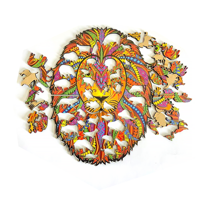 Metclap Lion Wooden Magic Puzzle - 136 Pieces inside wooden Box - Kee&Ka