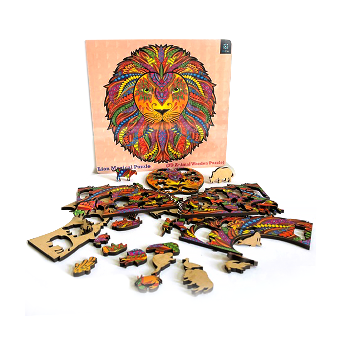 Metclap Lion Wooden Magic Puzzle - 136 Pieces inside wooden Box - Kee&Ka