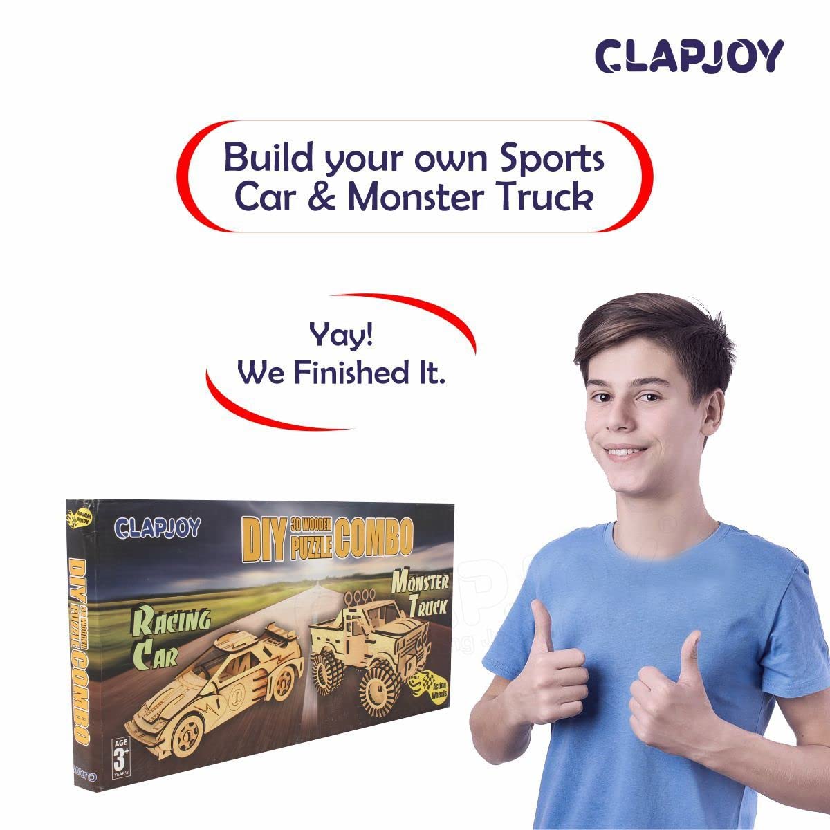 Clapjoy 3D Wooden Puzzle Monster Truck and Racing Car Combo - Kee&Ka