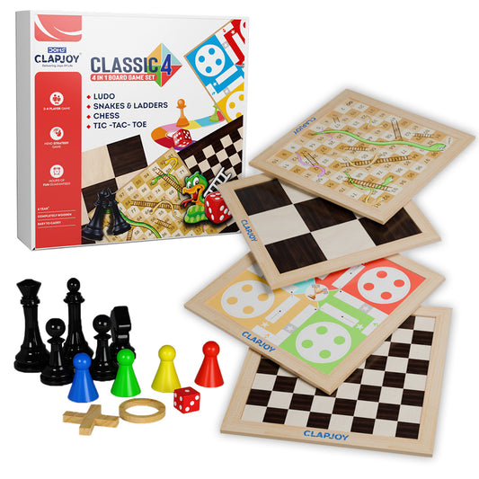 Clapjoy Wooden 4 in 1 Board Game for Kids & Adults - Kee&Ka
