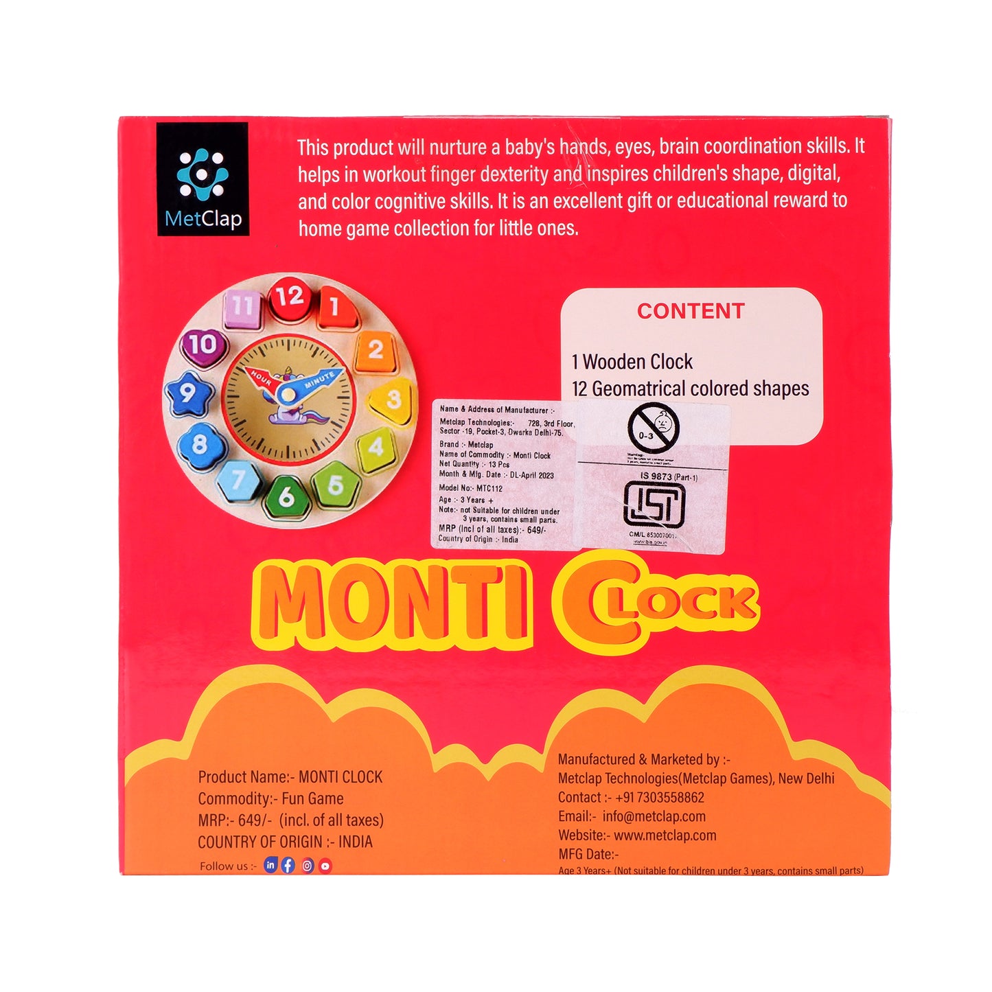 Metclap Monti Clock - 12 Different Shapes - Kee&Ka