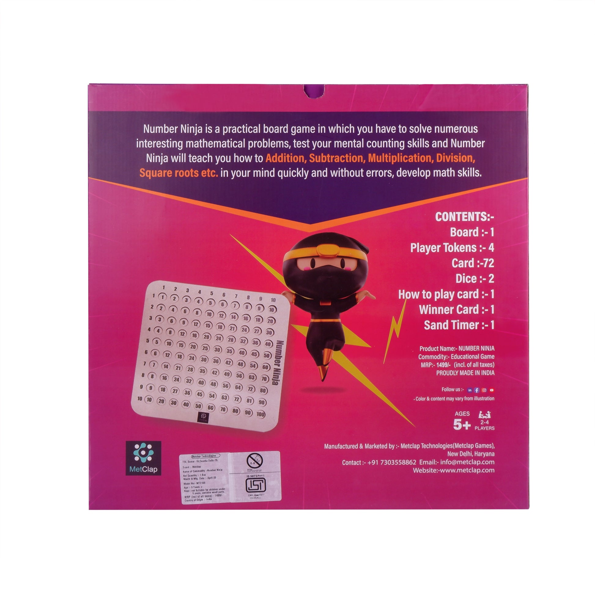 MetClap Number Ninja Wooden Math Multiplication Board with Dice and Card - Kee&Ka