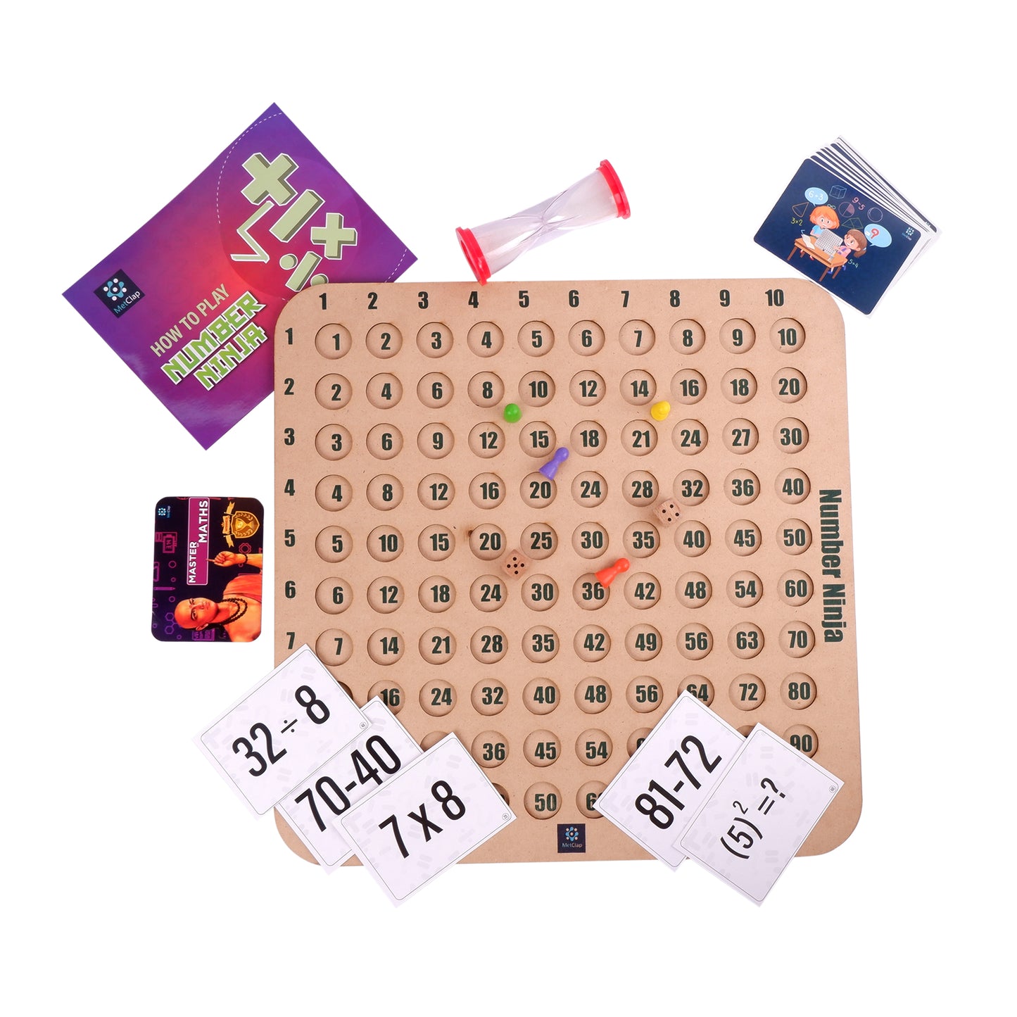 MetClap Number Ninja Wooden Math Multiplication Board with Dice and Card - Kee&Ka