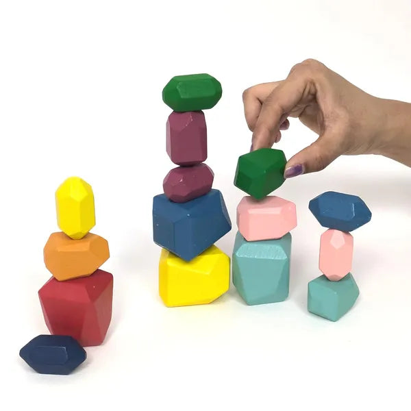 Wooden Stacking Stones- 16 Pieces Geometric Building Blocks - Kee&Ka
